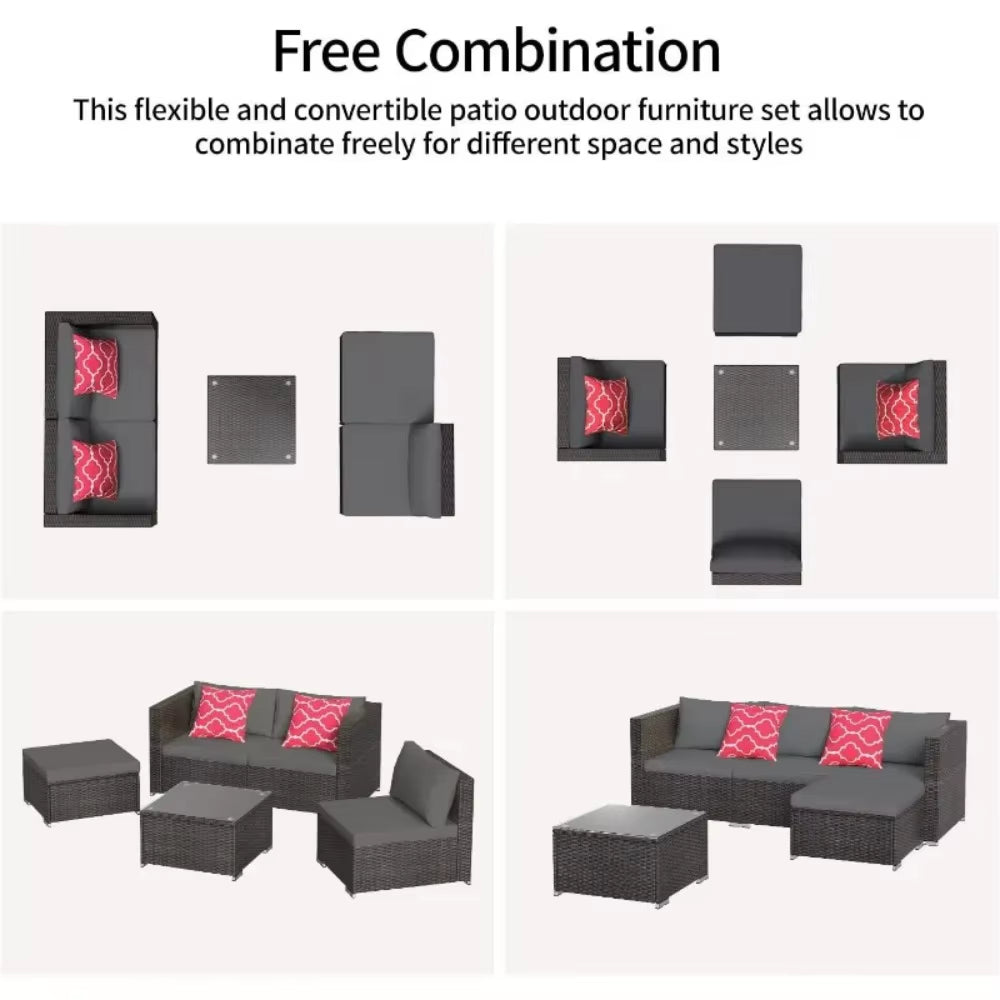 Outdoor Garden Furniture Set All Weather Outdoor Sofa PE Garden Furniture Wicker Rattan Garden Reception Set (Gray)
