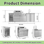 46 In. 4-Burner 72,000 BTU Stainless Steel Outdoor Kitchen BBQ Grill Island, Wine Refrigerator, Rotisserie, in Sliver