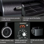 456 Sq. In. Wood Pellet Grill and Smoker BBQ with PID Auto Temperature Control in Black