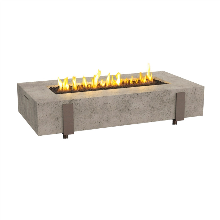 American Fyre Design Iron Saddle 72" Rectangle Fire Table - Travertine