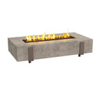 American Fyre Design Iron Saddle 72" Rectangle Fire Table - Travertine