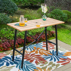 5-Piece Metal Outdoor Patio Bar Height Dining Set with Sling Swivel Chairs and Rectangle Brown Slat Tabletop