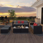 Outdoor Garden Furniture Set All Weather Outdoor Sofa PE Garden Furniture Wicker Rattan Garden Reception Set (Gray)