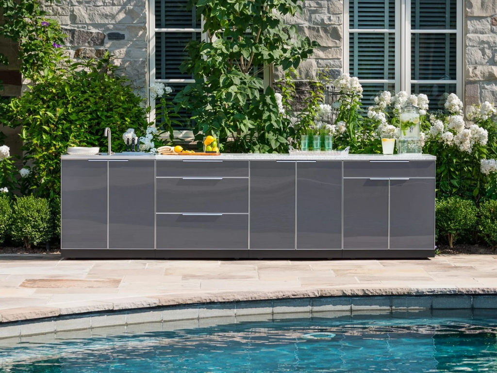 Classic Series 6-Piece Modular Outdoor Kitchen | Aluminum Frame, Tempered Glass Doors & Platinum Grill