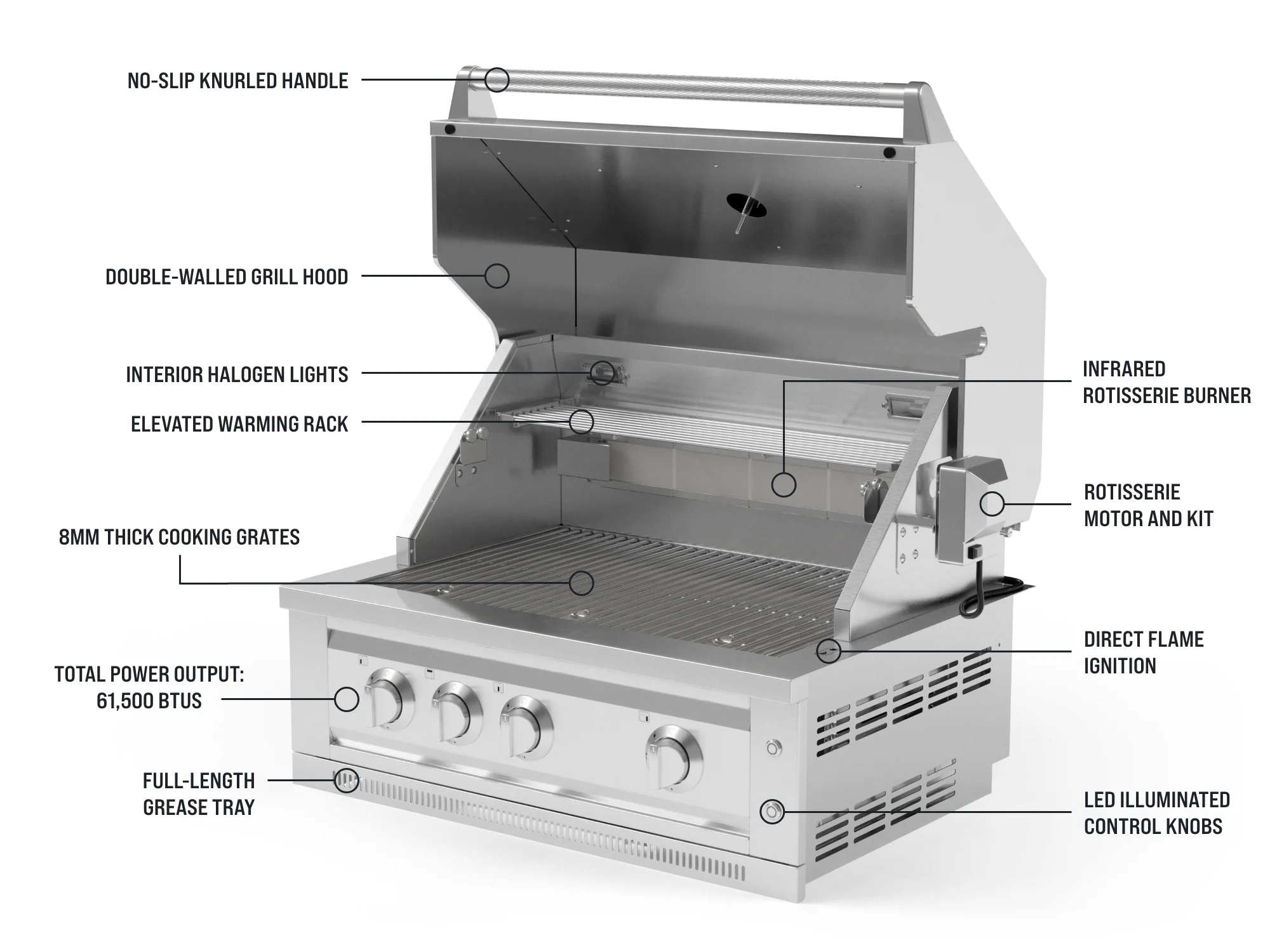 Classic Series 6-Piece Modular Outdoor Kitchen | Aluminum Frame, Tempered Glass Doors & Platinum Grill