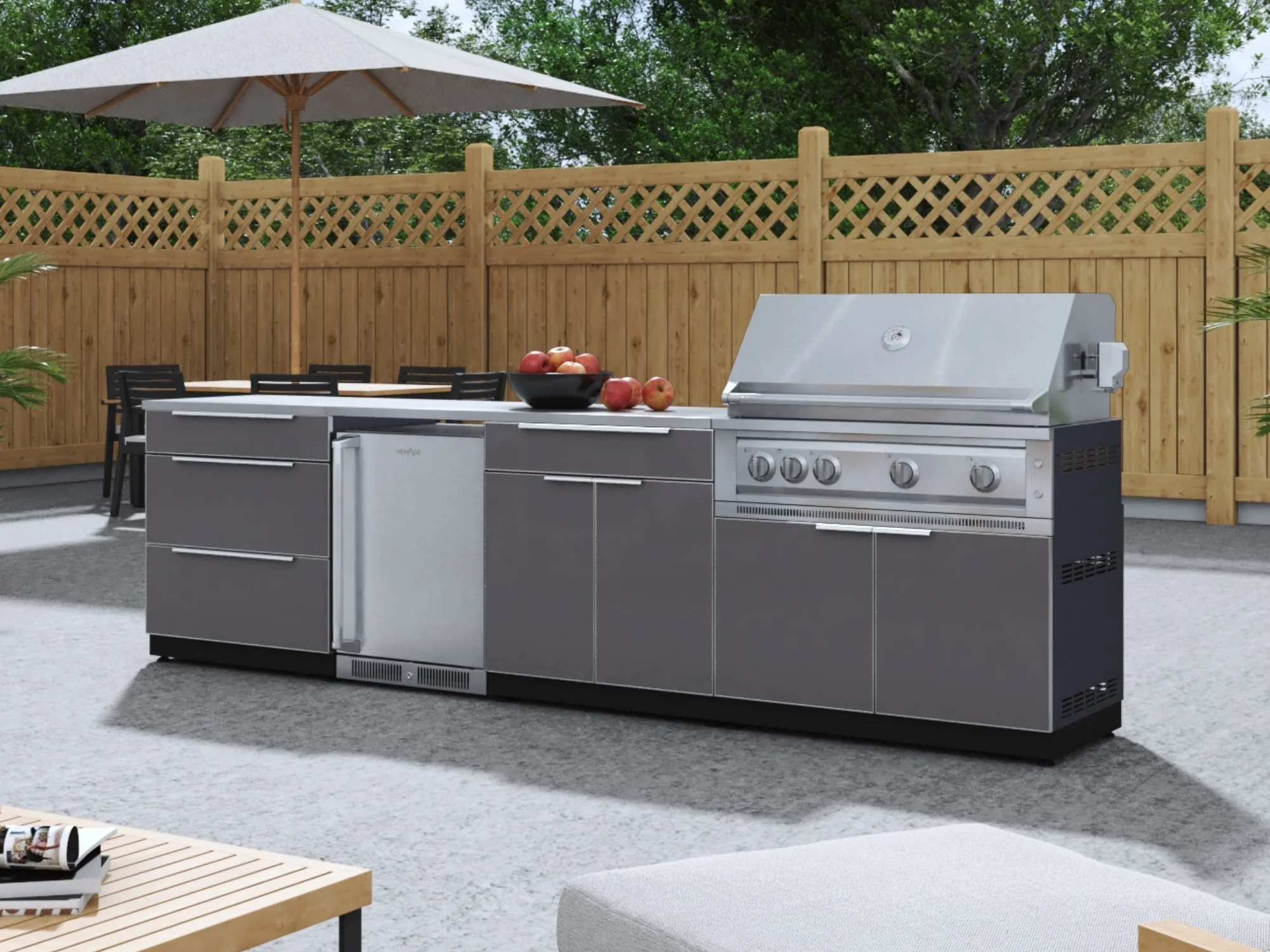 Classic Series 6-Piece Modular Outdoor Kitchen | Aluminum Frame, Tempered Glass Doors & Platinum Grill