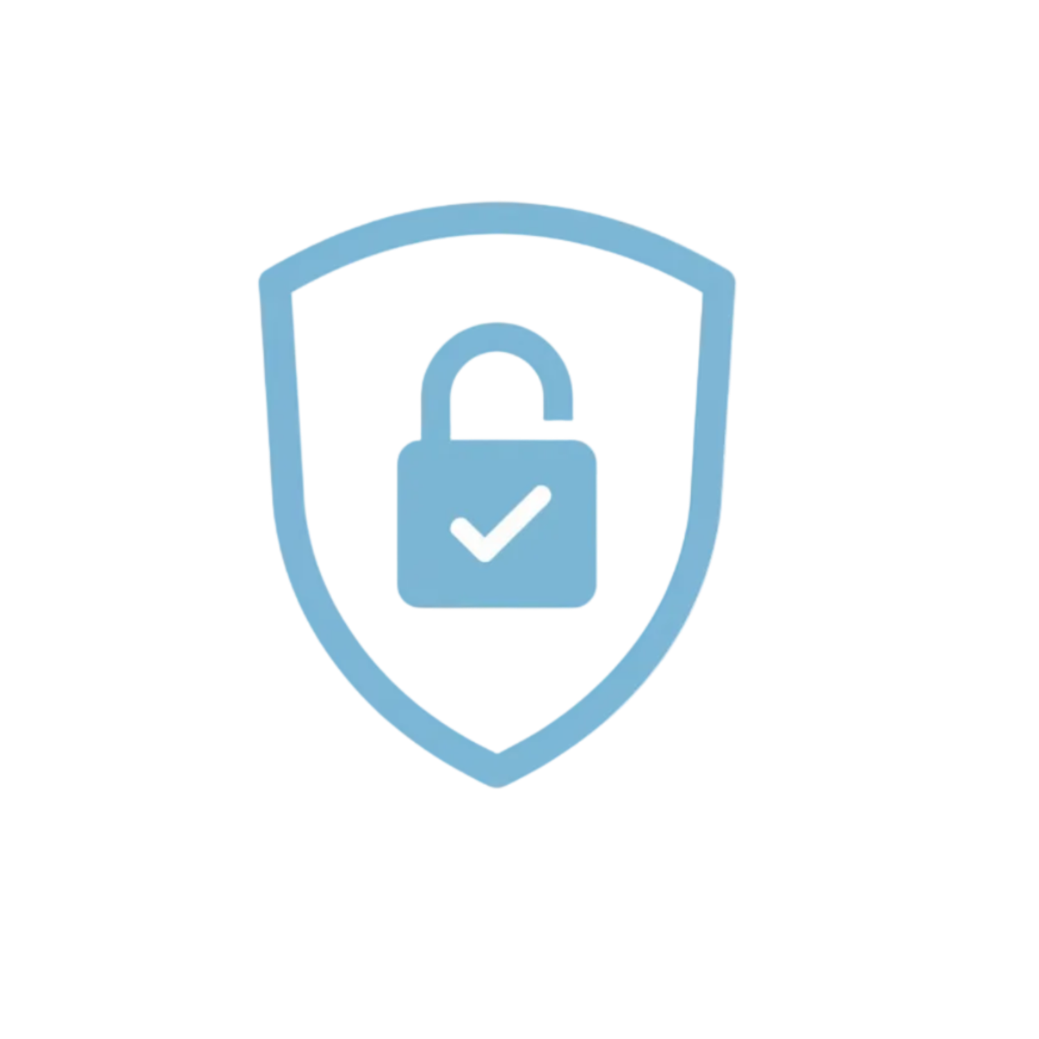 Blue shield icon with a lock and check mark on a black background