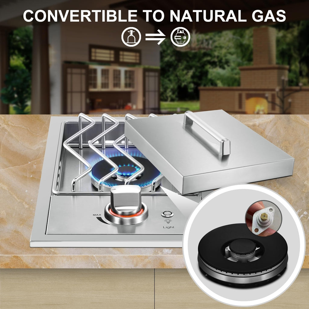 Single Grilling Side Burners for Outdoor Kitchen, 15,000BTU Liquid Propane Si...