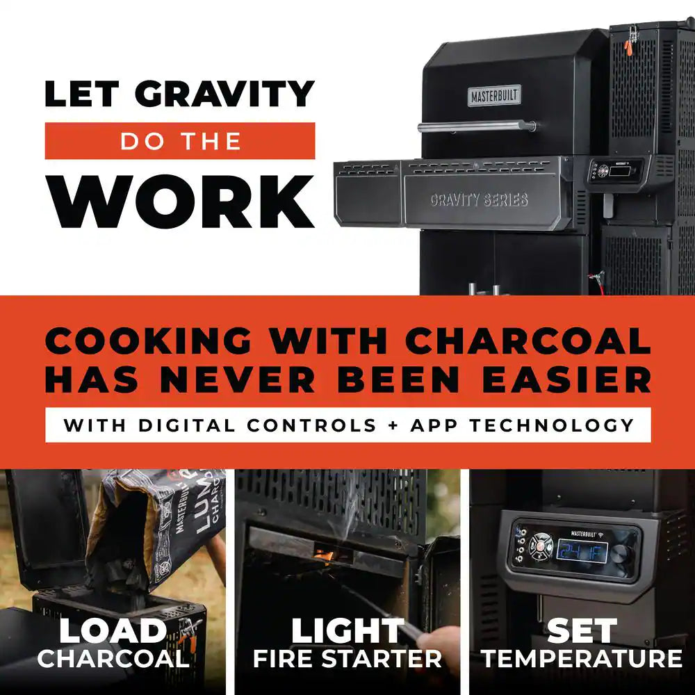 Gravity Series Charcoal Grill plus Smoker in Black 1150 Sq. In.