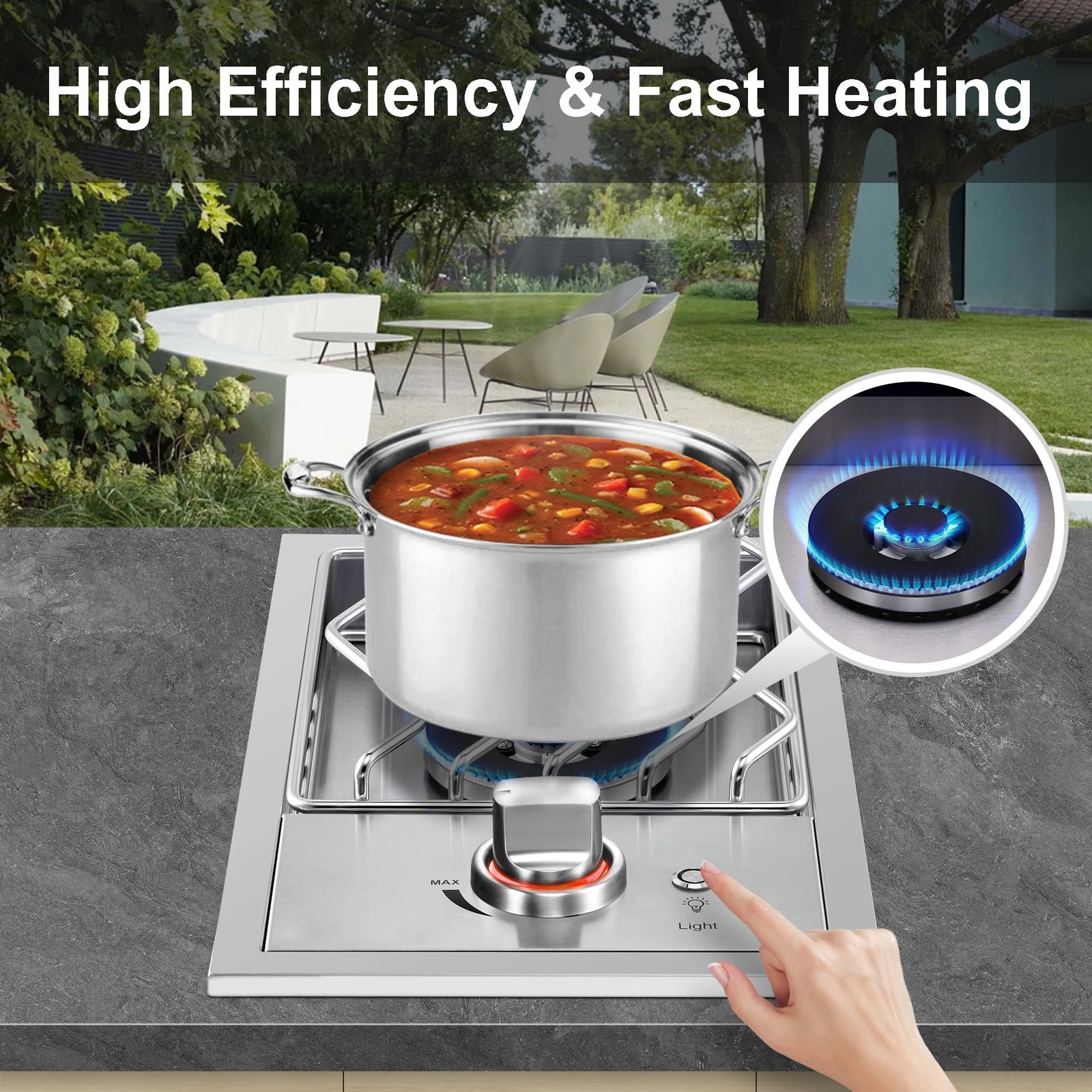 Single Grilling Side Burners for Outdoor Kitchen, 15,000BTU Liquid Propane Si...