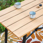 5-Piece Metal Outdoor Patio Bar Height Dining Set with Sling Swivel Chairs and Rectangle Brown Slat Tabletop